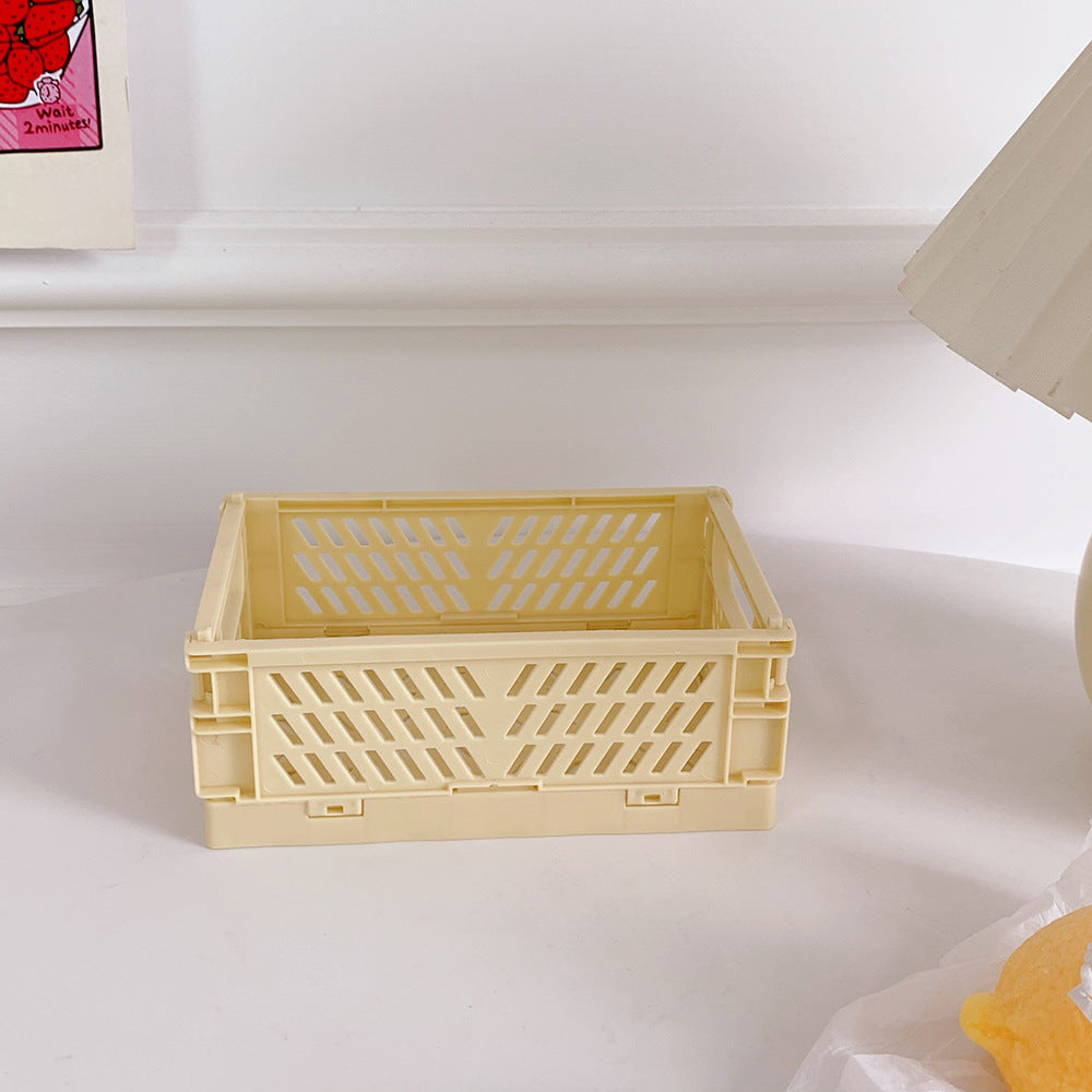 Korea Ins Foldable Plastic Storage Box Student Desktop Finishing Hand Account Tape Stationery Skin Care Product Storage Basket