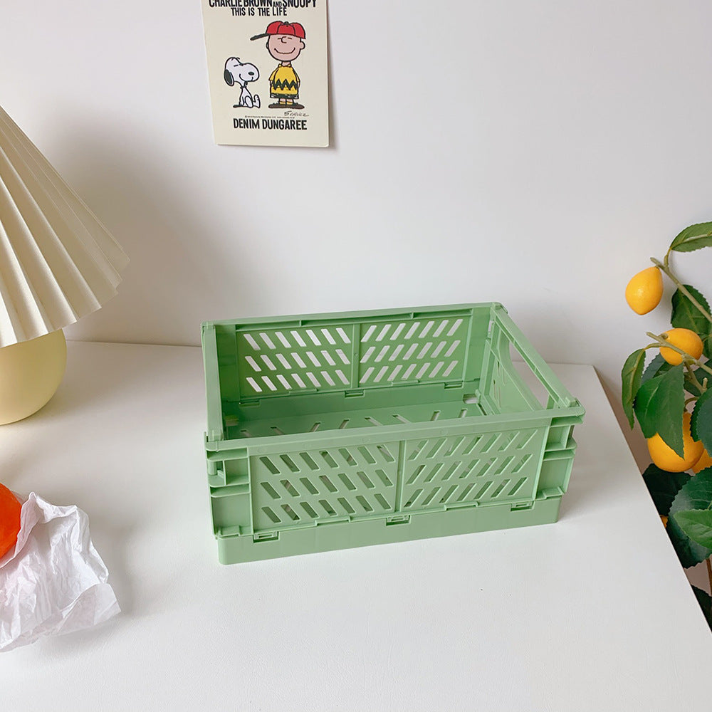 Korea Ins Foldable Plastic Storage Box Student Desktop Finishing Hand Account Tape Stationery Skin Care Product Storage Basket