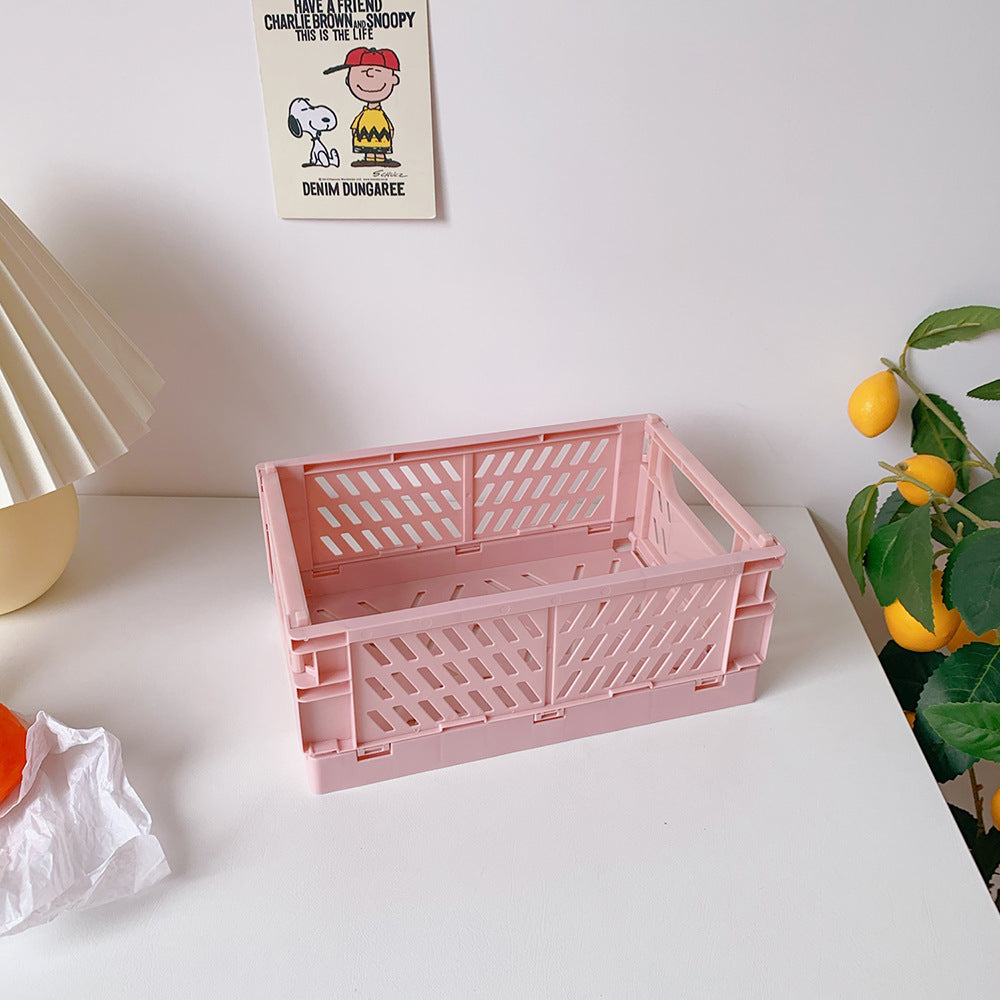 Korea Ins Foldable Plastic Storage Box Student Desktop Finishing Hand Account Tape Stationery Skin Care Product Storage Basket