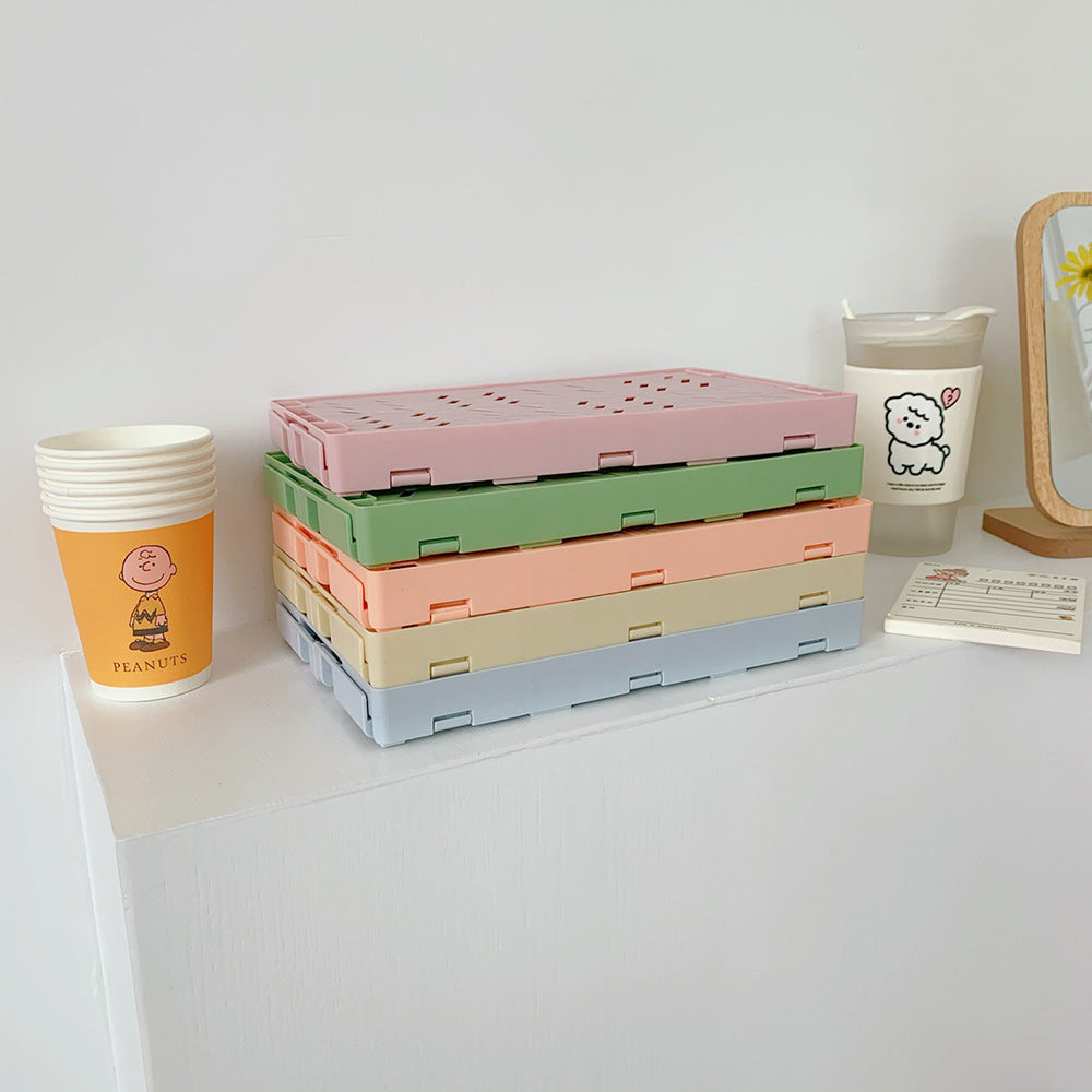 Korea Ins Foldable Plastic Storage Box Student Desktop Finishing Hand Account Tape Stationery Skin Care Product Storage Basket