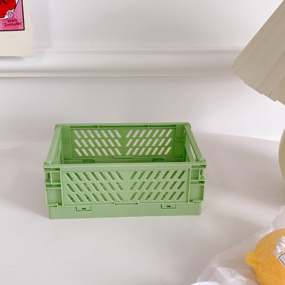 Korea Ins Foldable Plastic Storage Box Student Desktop Finishing Hand Account Tape Stationery Skin Care Product Storage Basket