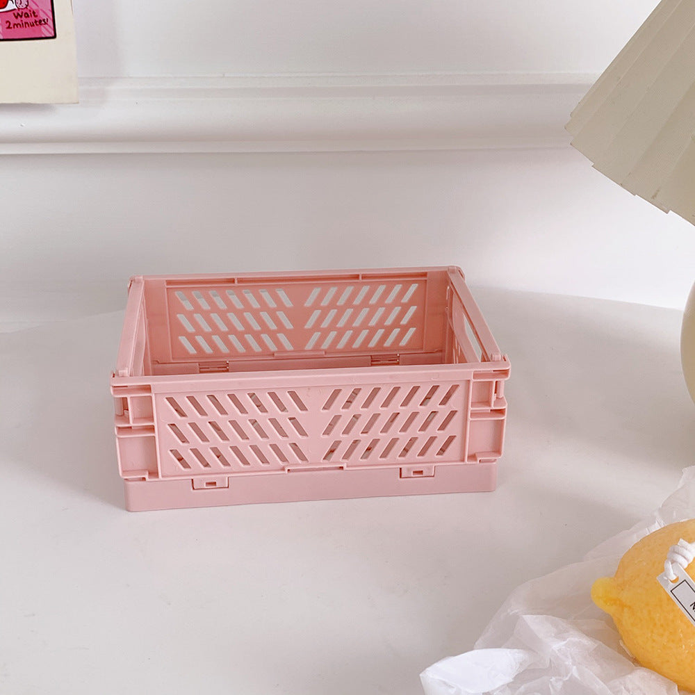 Korea Ins Foldable Plastic Storage Box Student Desktop Finishing Hand Account Tape Stationery Skin Care Product Storage Basket