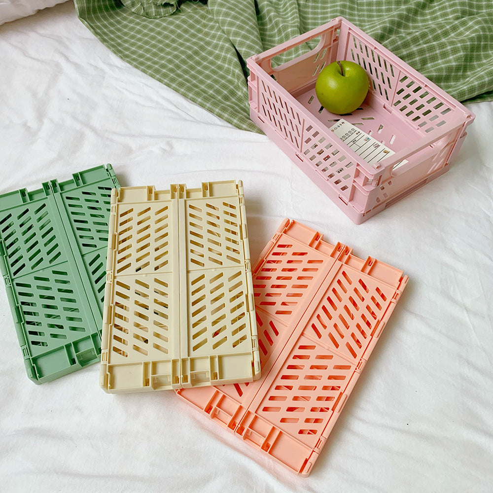 Korea Ins Foldable Plastic Storage Box Student Desktop Finishing Hand Account Tape Stationery Skin Care Product Storage Basket