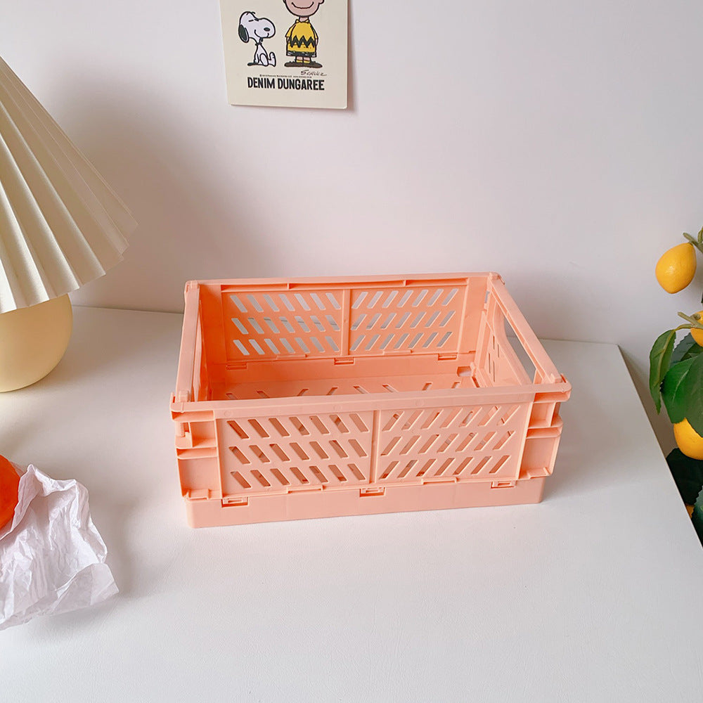 Korea Ins Foldable Plastic Storage Box Student Desktop Finishing Hand Account Tape Stationery Skin Care Product Storage Basket