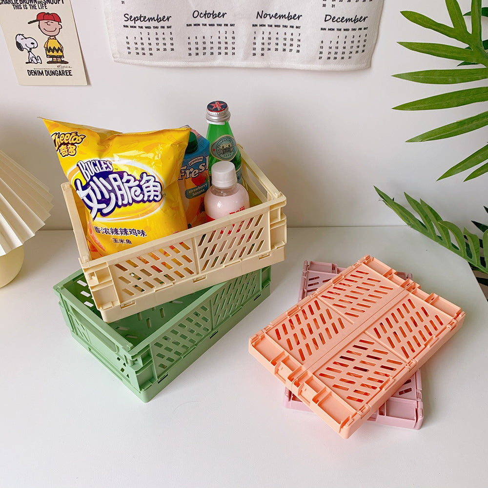 Korea Ins Foldable Plastic Storage Box Student Desktop Finishing Hand Account Tape Stationery Skin Care Product Storage Basket