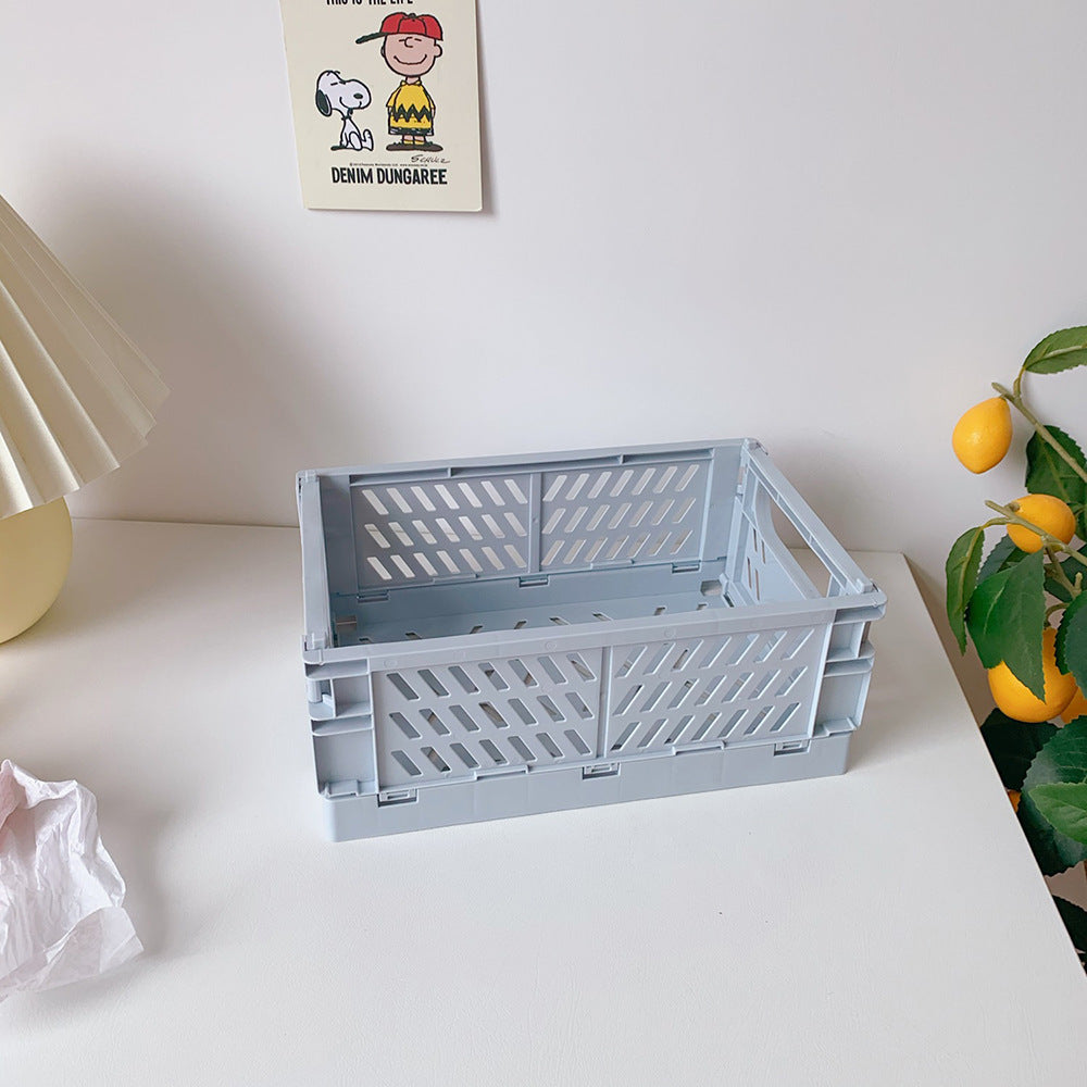 Korea Ins Foldable Plastic Storage Box Student Desktop Finishing Hand Account Tape Stationery Skin Care Product Storage Basket
