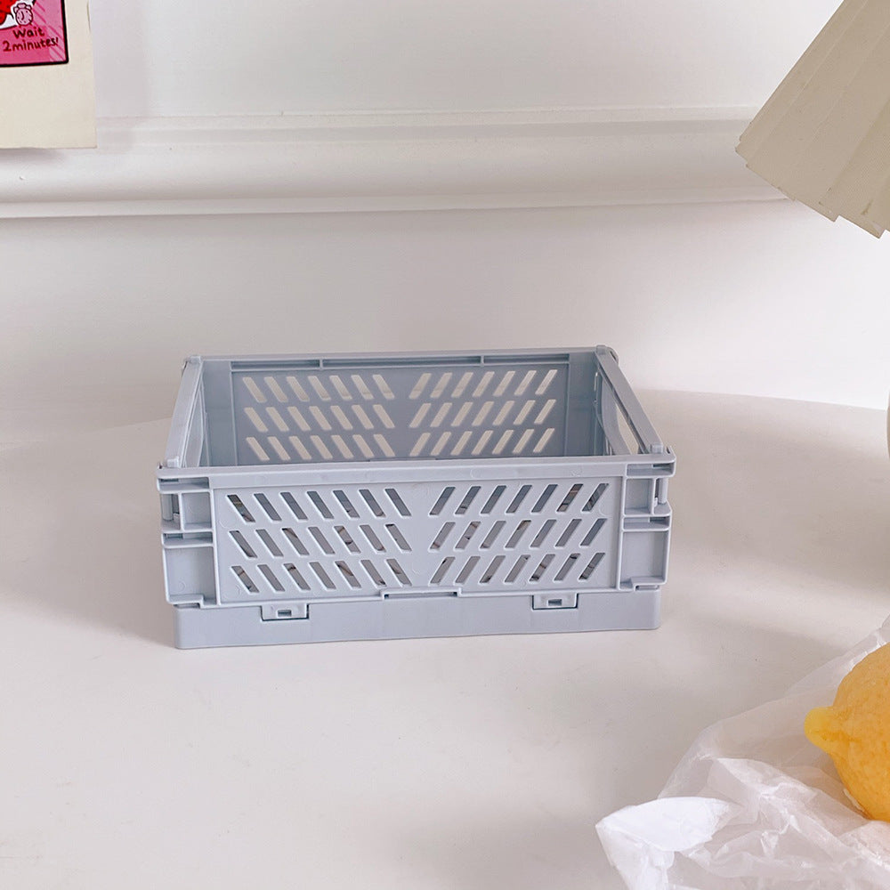 Korea Ins Foldable Plastic Storage Box Student Desktop Finishing Hand Account Tape Stationery Skin Care Product Storage Basket