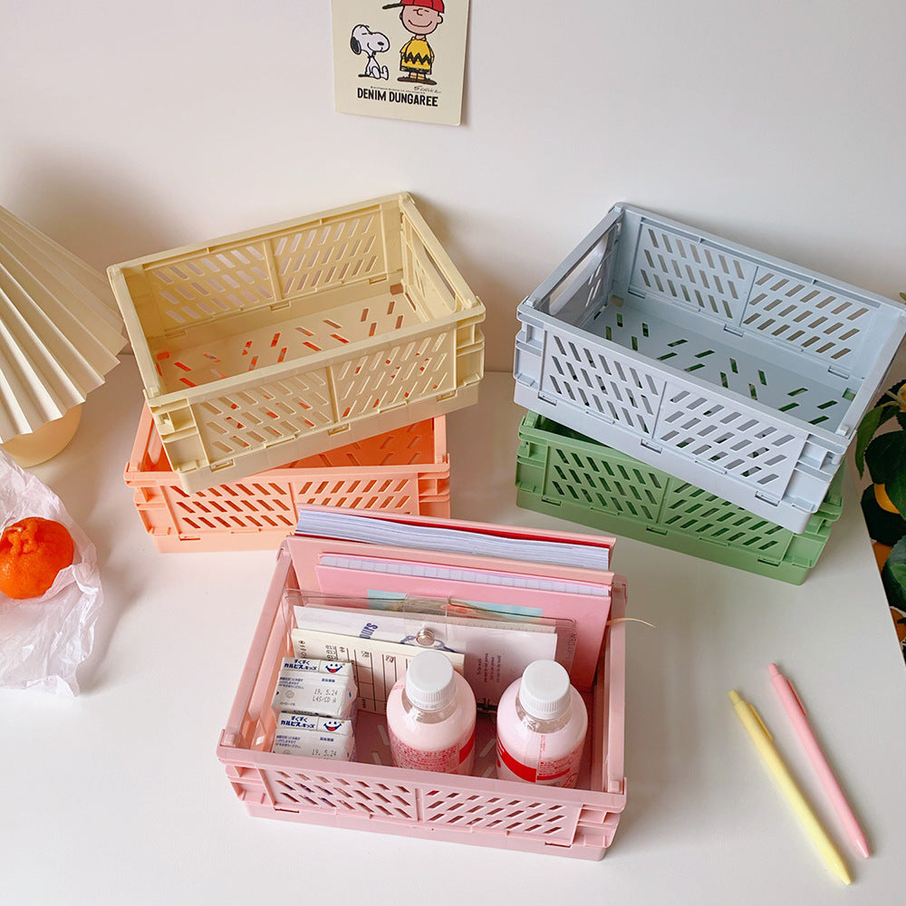 Korea Ins Foldable Plastic Storage Box Student Desktop Finishing Hand Account Tape Stationery Skin Care Product Storage Basket
