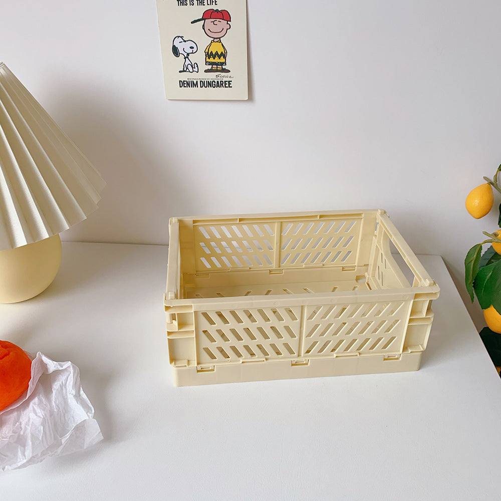 Korea Ins Foldable Plastic Storage Box Student Desktop Finishing Hand Account Tape Stationery Skin Care Product Storage Basket