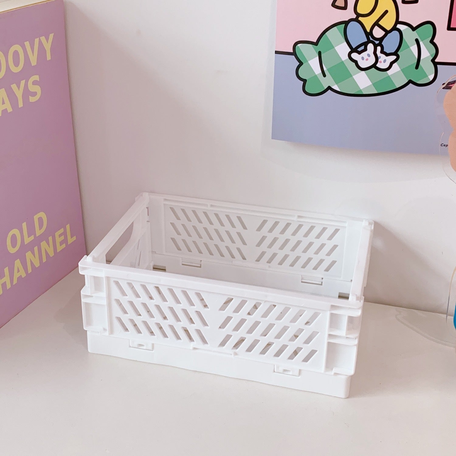 Korea Ins Foldable Plastic Storage Box Student Desktop Finishing Hand Account Tape Stationery Skin Care Product Storage Basket